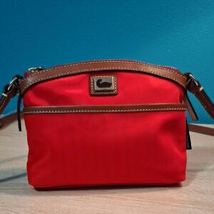 Dooney & Bourke Wayfarer Red Nylon Crossbody with Brown Leather Trim NWOT
